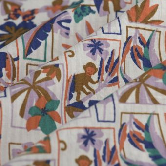 Tissu Seersucker carte postale multicolore