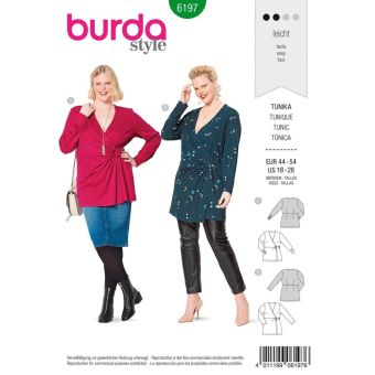Patron burda 6197 Tunique - tee-shirt cache-cœur du 44 au 54