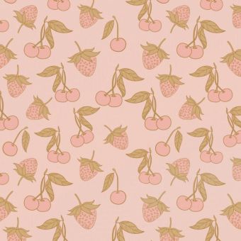 Tissu Satin de Coton Fraises et Cerises Blush, coupon 1m x laize (160cm)