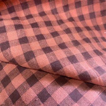 Tissu seersucker vichy bois de rose 7mm recyclé