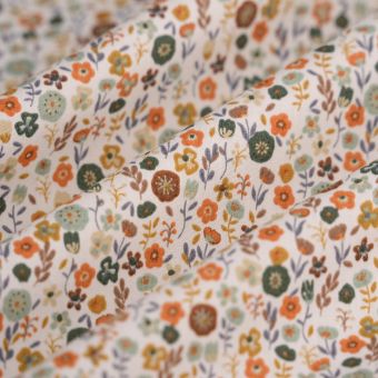 Tissu popeline coton fleurette vert