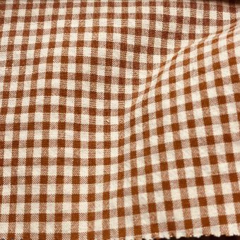 Tissu fil teint petit vichy argile marron 2mm recyclé