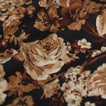 Tissu popeline viscose roseraie brun