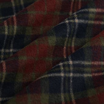 Tissu lainage manteau brossé carreaux rouge vert marine