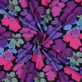 Tissu popeline viscose floral mauve noir