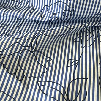 Tissu coton Alyzée rayures bleu esquisses fleurs - My Dress Made