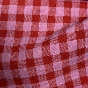Tissu seersucker vichy rouge et rose 7mm