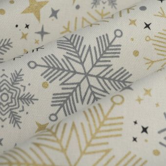 Tissu bachette flocons or et argent