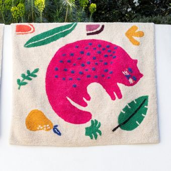 Tapis écru enfant chat rose 120x120cm