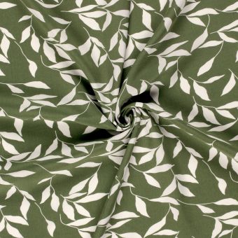 Tissu popeline viscose feuillage kaki