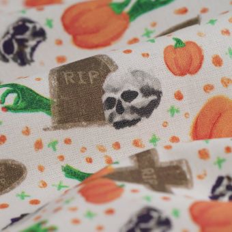 Tissu cretonne coton cimetière blanc