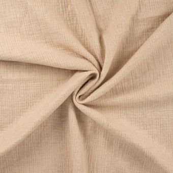 Tissu double gaze coton lin rayure foil or beige