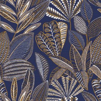 Tissu jacquard Légende grande palme bleu