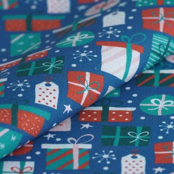 Tissu de Noël coton épais cadeaux bleu