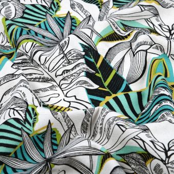 Tissu bachette enduit imprimé nature luxuriante touche colorée vert