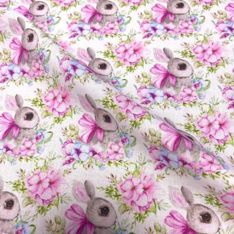 Tissu de Pâques lapin de Pâques fleuri rose