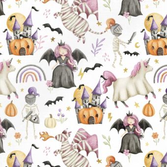 Tissu Impermeable Halloween Chateau Princesse, coupon 1m x laize (155cm)