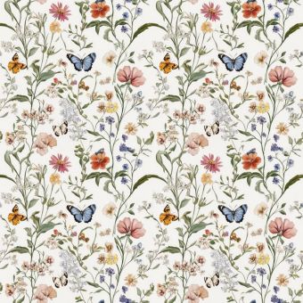 Tissu Double Gaze Papillon Fleurs Sauvages, coupon 1m x laize (145cm)