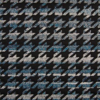 Maille jersey viscose doux jacquard maxi pied de poule bleu et gris