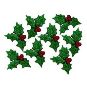 Bouton Noël Glitter Holly - Boutons 3D Houx Pailleté