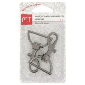 Mousqueton finition demi anneau en métal 30 mm 2 pcs nickel mat