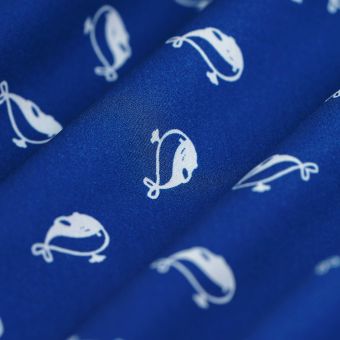 Tissu popeline coton petite baleine bleu