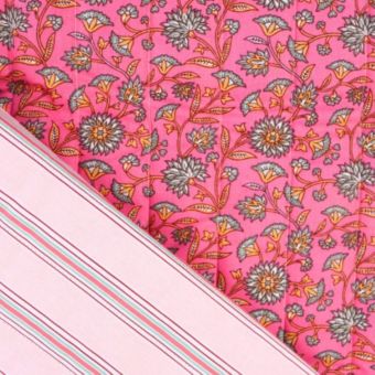 Tissu matelassé imprimé fleurette indienne verso rayures Suzy rose