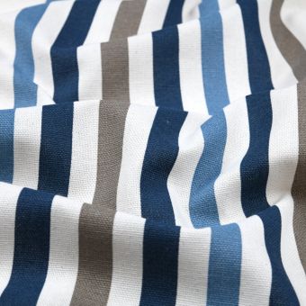 Tissu bachette enduit imprimé rayures asymetriques bleu