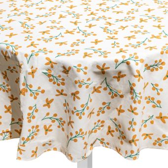 Nappe ronde 160 cm fines fleurs écru