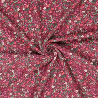 Tissu velours côtelé motif multi fleurs rose