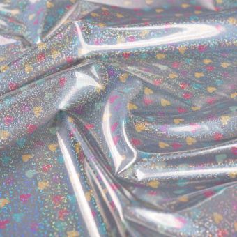 Tissu imperméable foil petit cœur multicolore