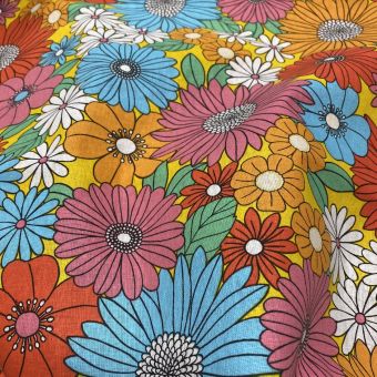 Tissu cretonne enduite big flower multico