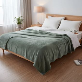 Couverture flanelle kaki 220x240cm