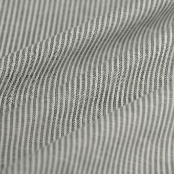 Tissu voile coton polyester fine rayure kaki écru