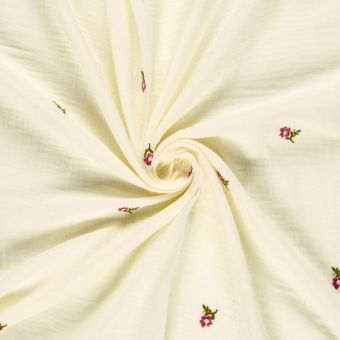 Tissu double gaze brodée Perse rose écru