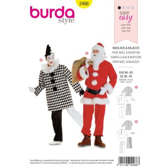Patron Burda 2466 - déguisement homme père noel & Pierrot