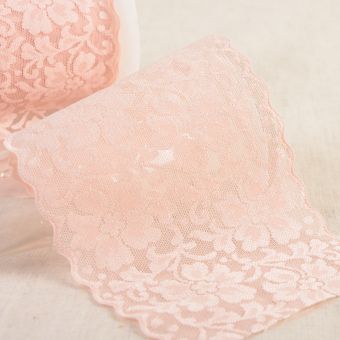 Dentelle élastique coquelicots 100mm rose pâle
