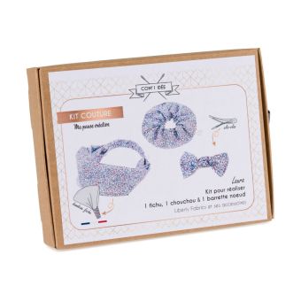 Kit couture Liberty bandeau chouchou barrette bleu - Com'1 Idée