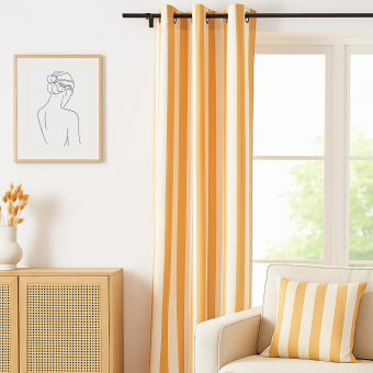 Rideau rayures moutarde écru Venezuela 140 x 240 cm