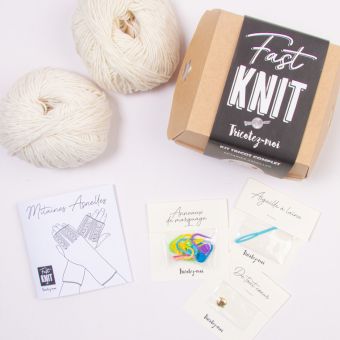 Kit DIY tricot - Fast Knit mitaines Asnelles naturel sans aiguille