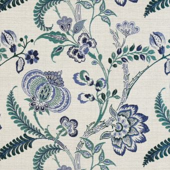 Tissu jacquard fleurs indiennes bleu