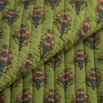 Tissu matelassé block print Gange vert 