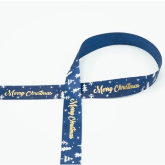 Ruban de Noël satin Merry Christmas bleu 25mm