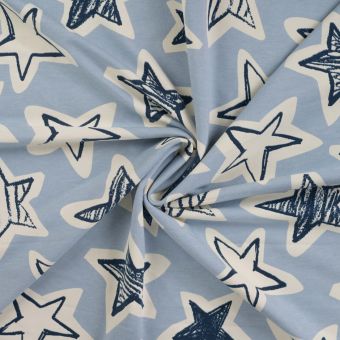 Tissu french terry imprimé étoile tag bleu