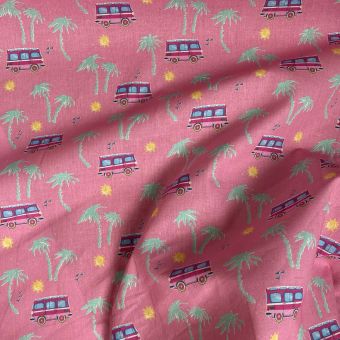 Tissu coton imprimé Malibu rose