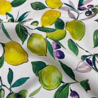 Tissu cretonne imprimé citronnier jaune