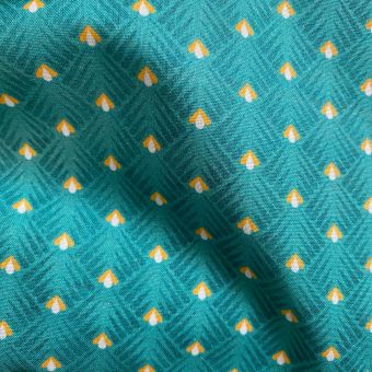 Tissu coton enduit imprimé éventails bleu truquoise