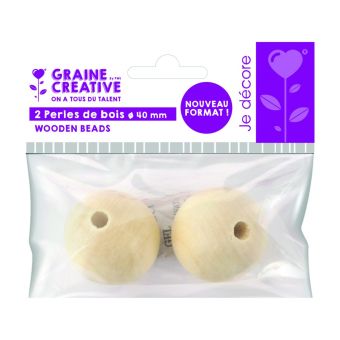 Sachet de 2 perles de bois Ø 40 mm