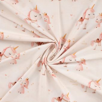 Maille jersey bambou douce imprimée digital licorne et princesse rose