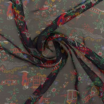 Tissu Liberty soie crêpe noir motif japonais